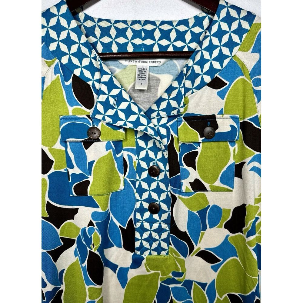 Diane Von Furstenberg Silk Leaves Print Pockets Mini Dress Size‎ 2 - Picture 4 of 7
